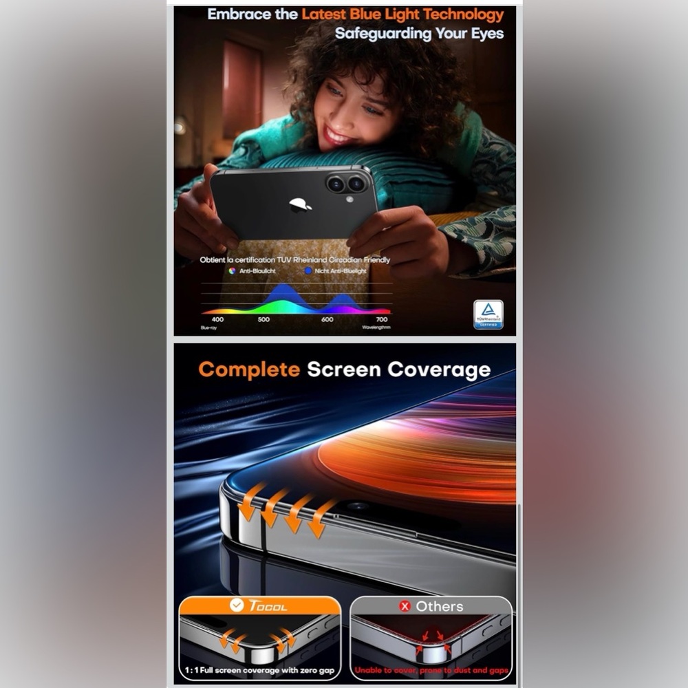 iPhone 16 Screen Protector, Full Coverage Easy Install Military Grade - Picture 5 of 5